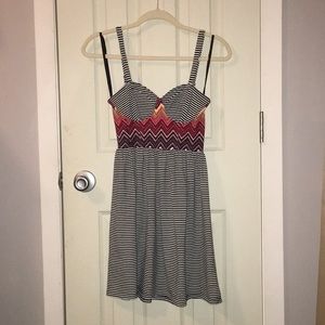 Whimsically Colored Zigzag Paneled Striped Dress